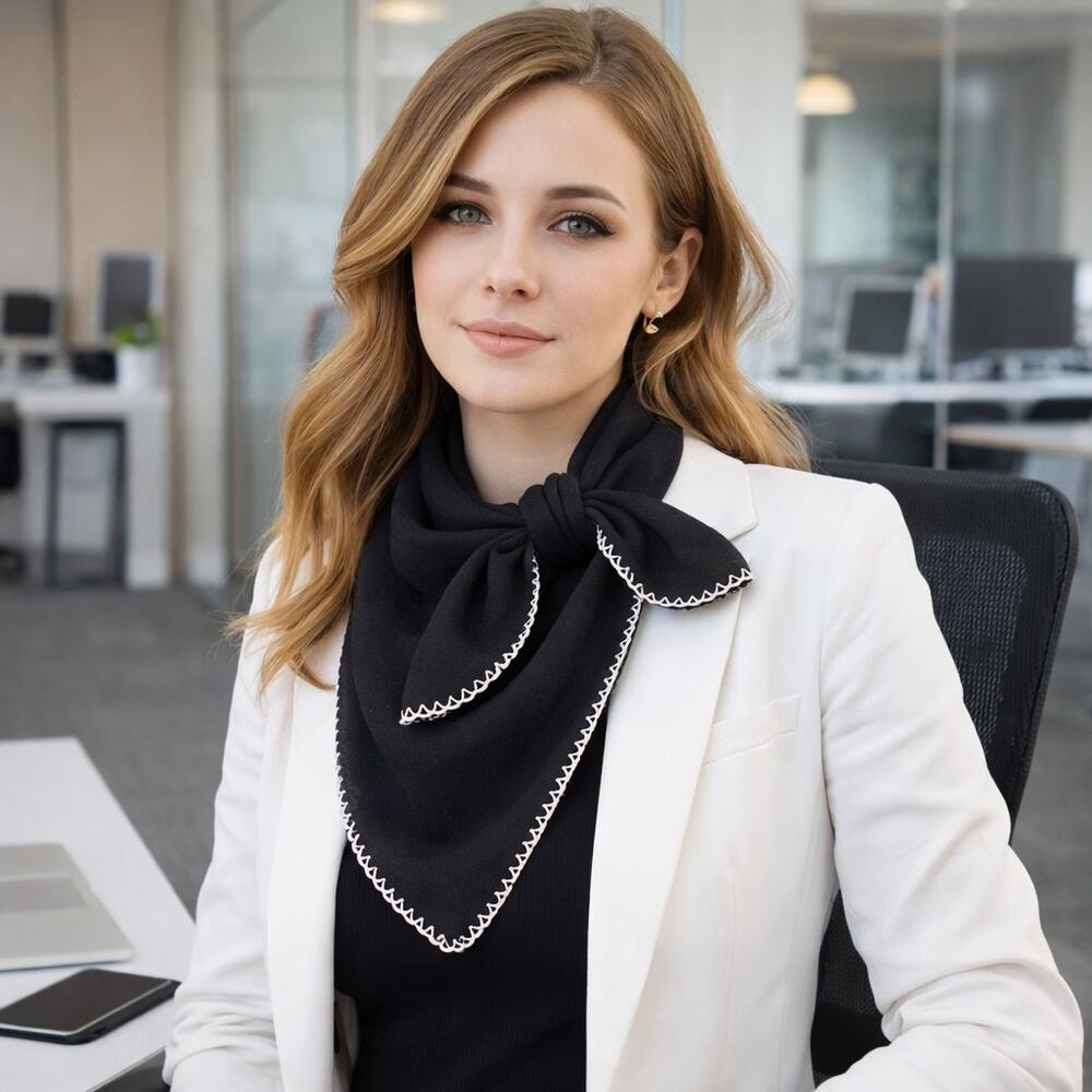 NWOT Womens Fashion Scarf - Black with White Trim